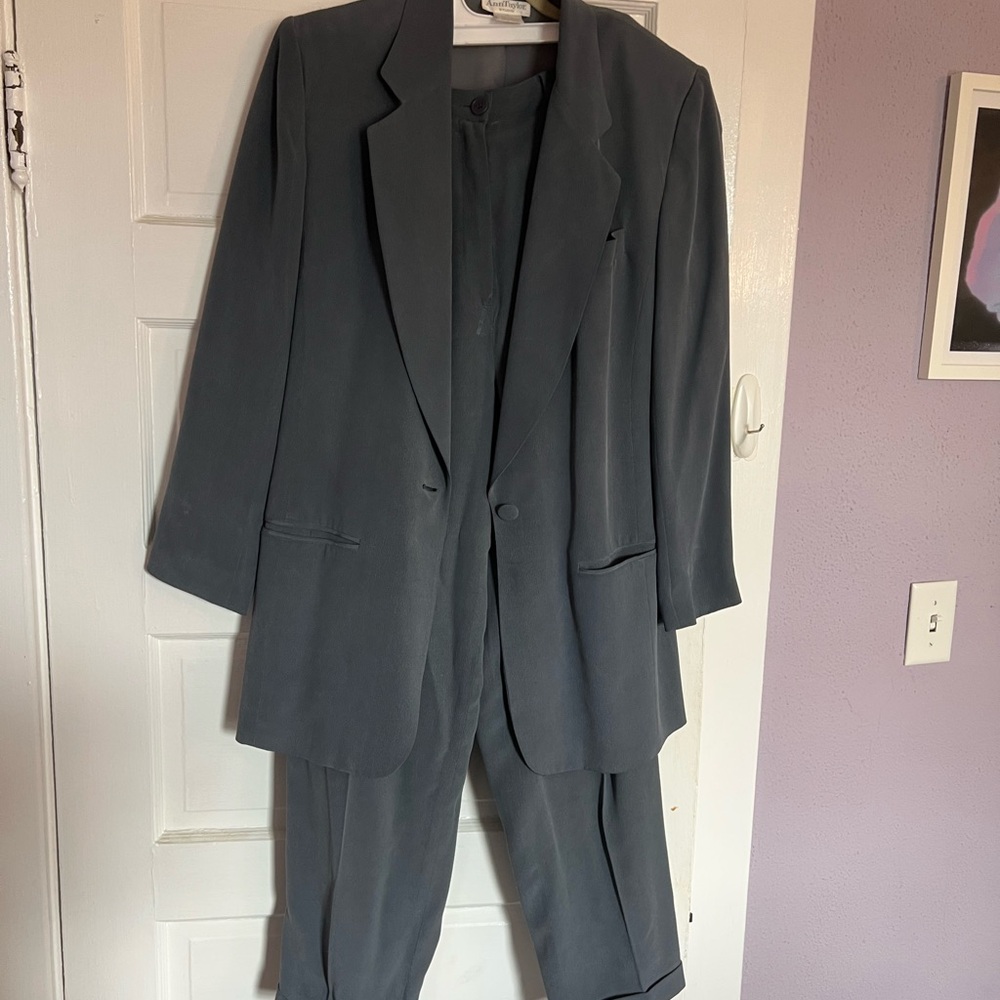 Ann Taylor Studio Dusty Blue Silk Suit Set